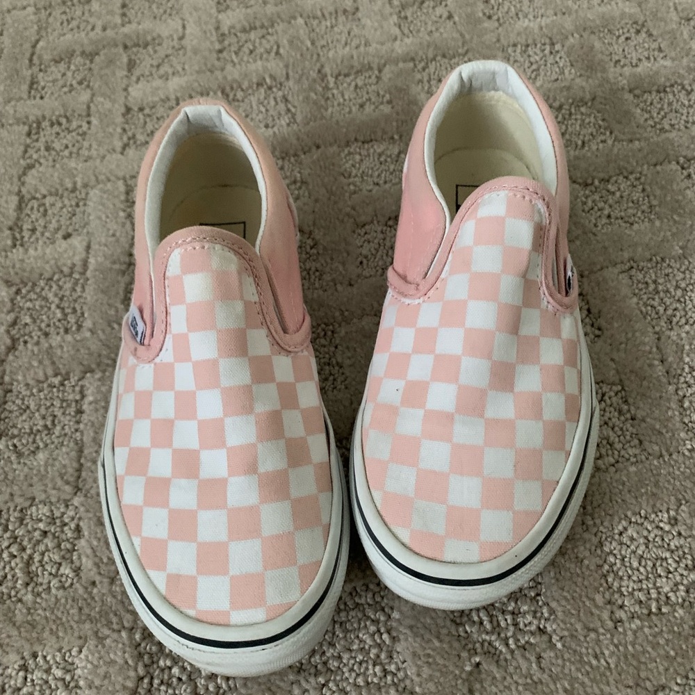 Vans Girls Pink and White Checkerboard Sneakers Slip-On Canvas size 1